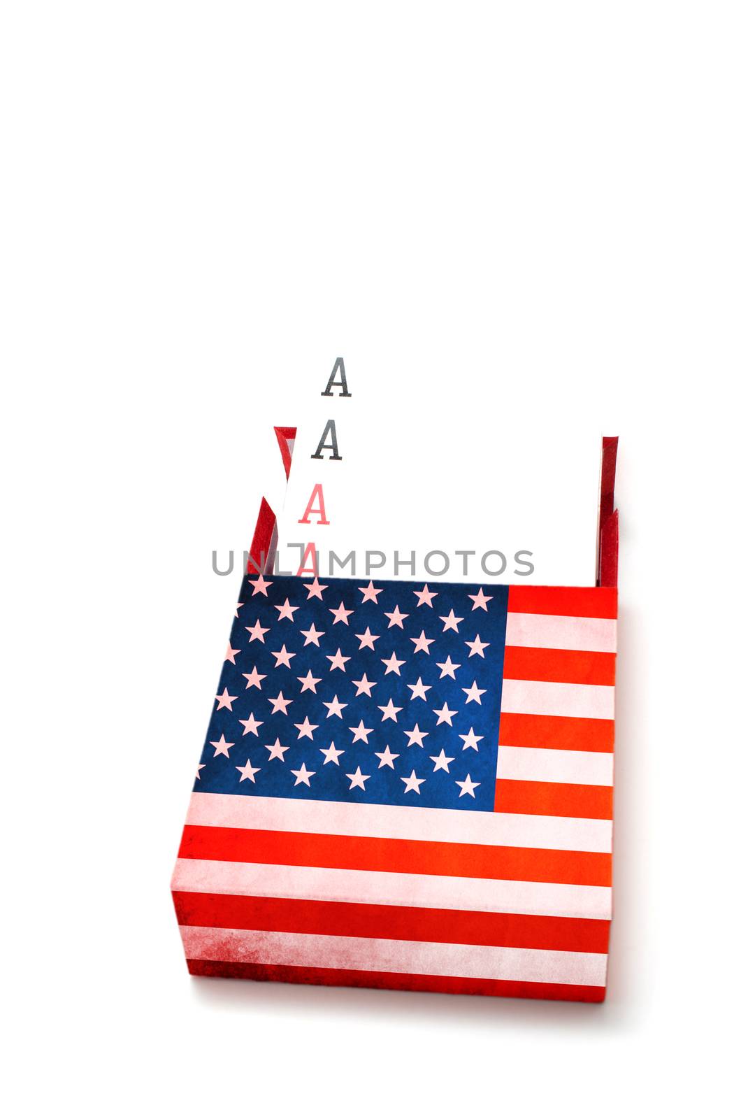 Power concept showing Four aces in American box on white background
