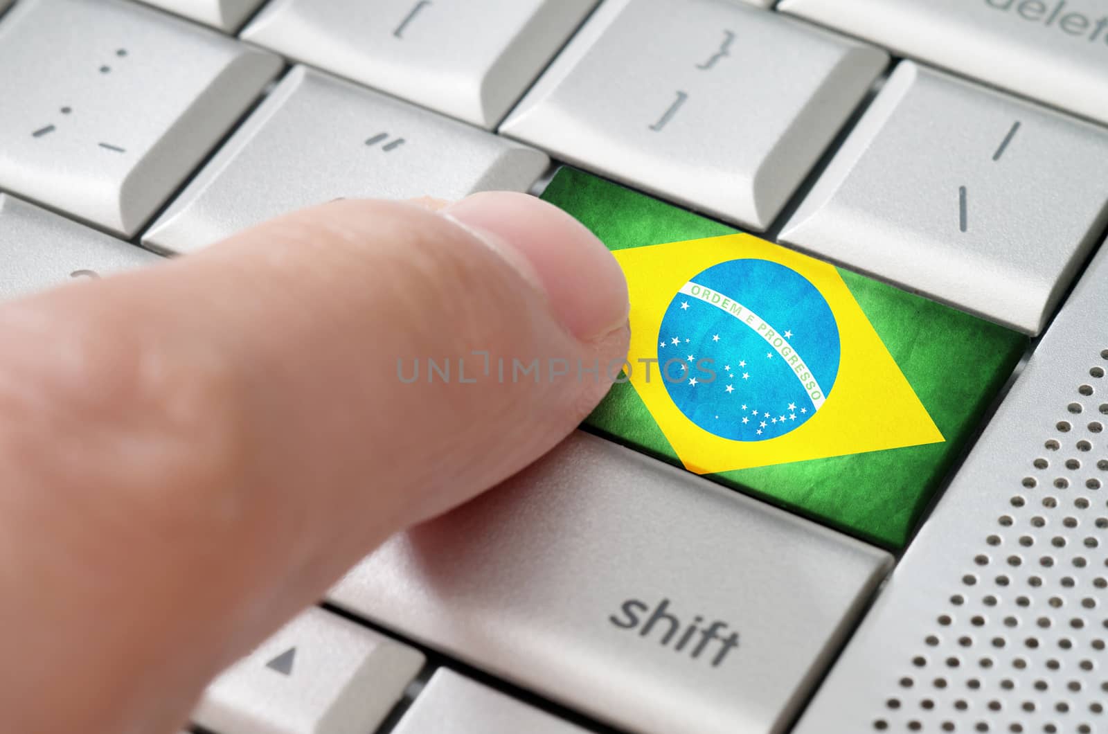 Business concept male finger pressing Brazil enter key by daoleduc