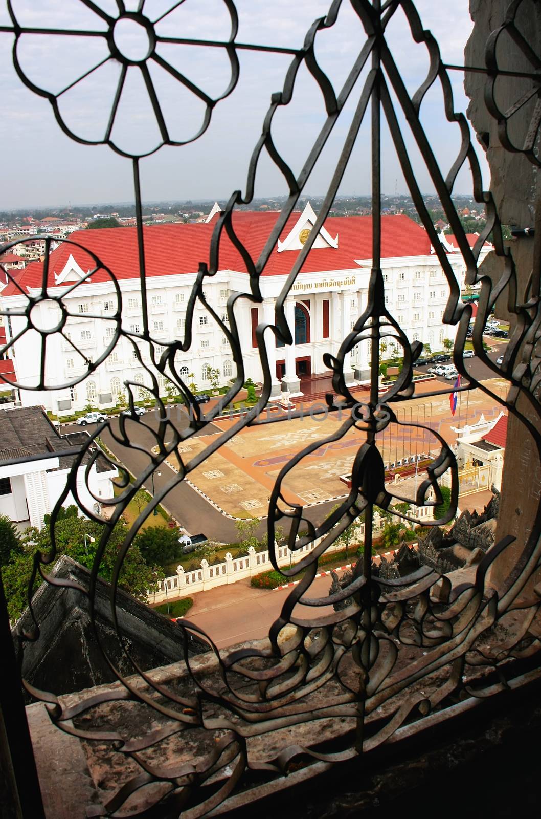 Decorative lattice on a window, Victory Gate Patuxai, Vientiane, by donya_nedomam