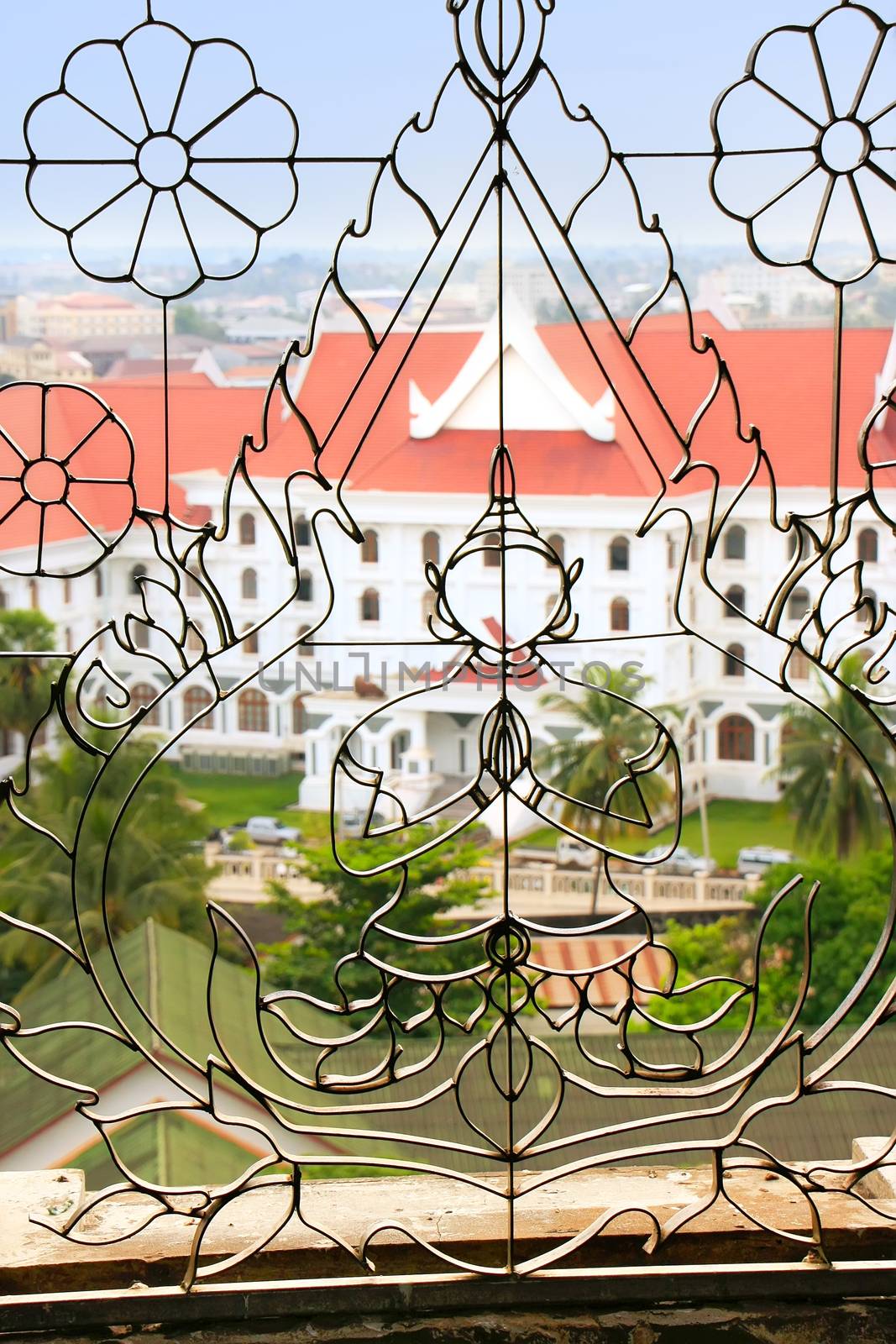 Decorative lattice on a window, Victory Gate Patuxai, Vientiane, by donya_nedomam