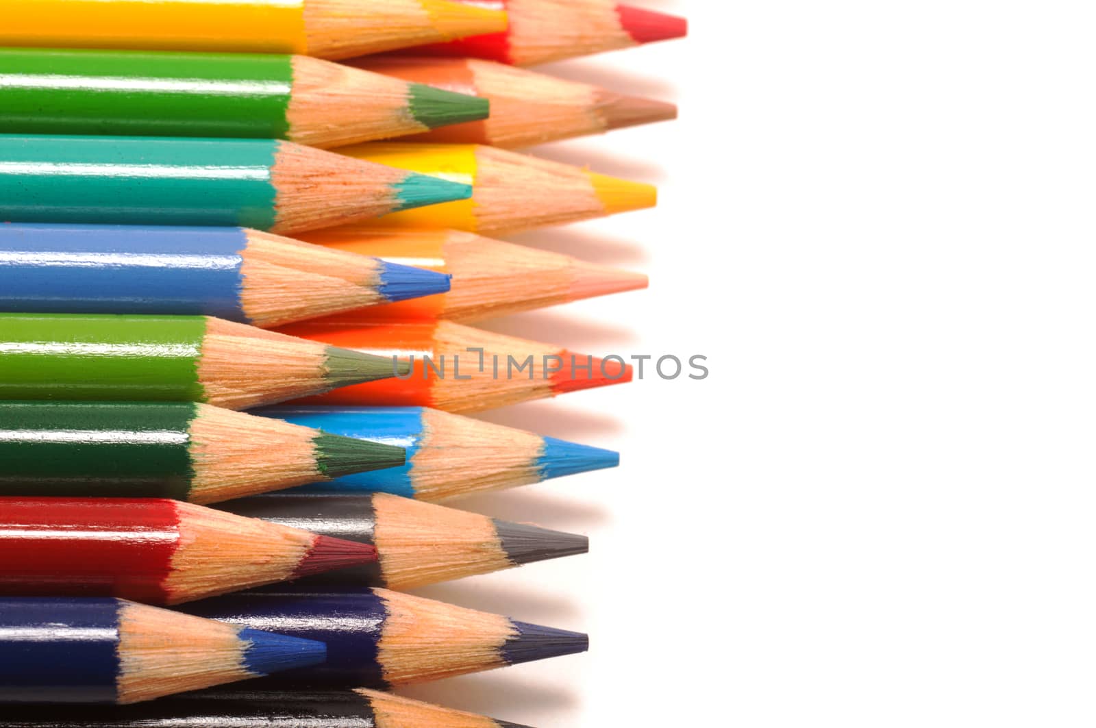 Two rows of coloring pencils with copy space