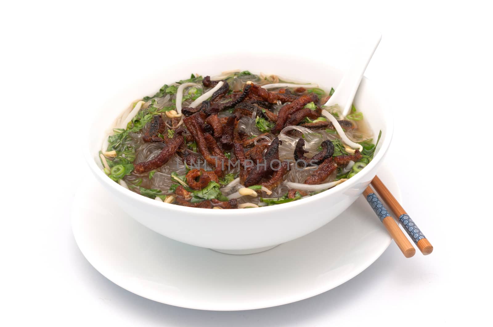 Vietnamese deep fried eel cassava vermicelli - Mien Luon on white background