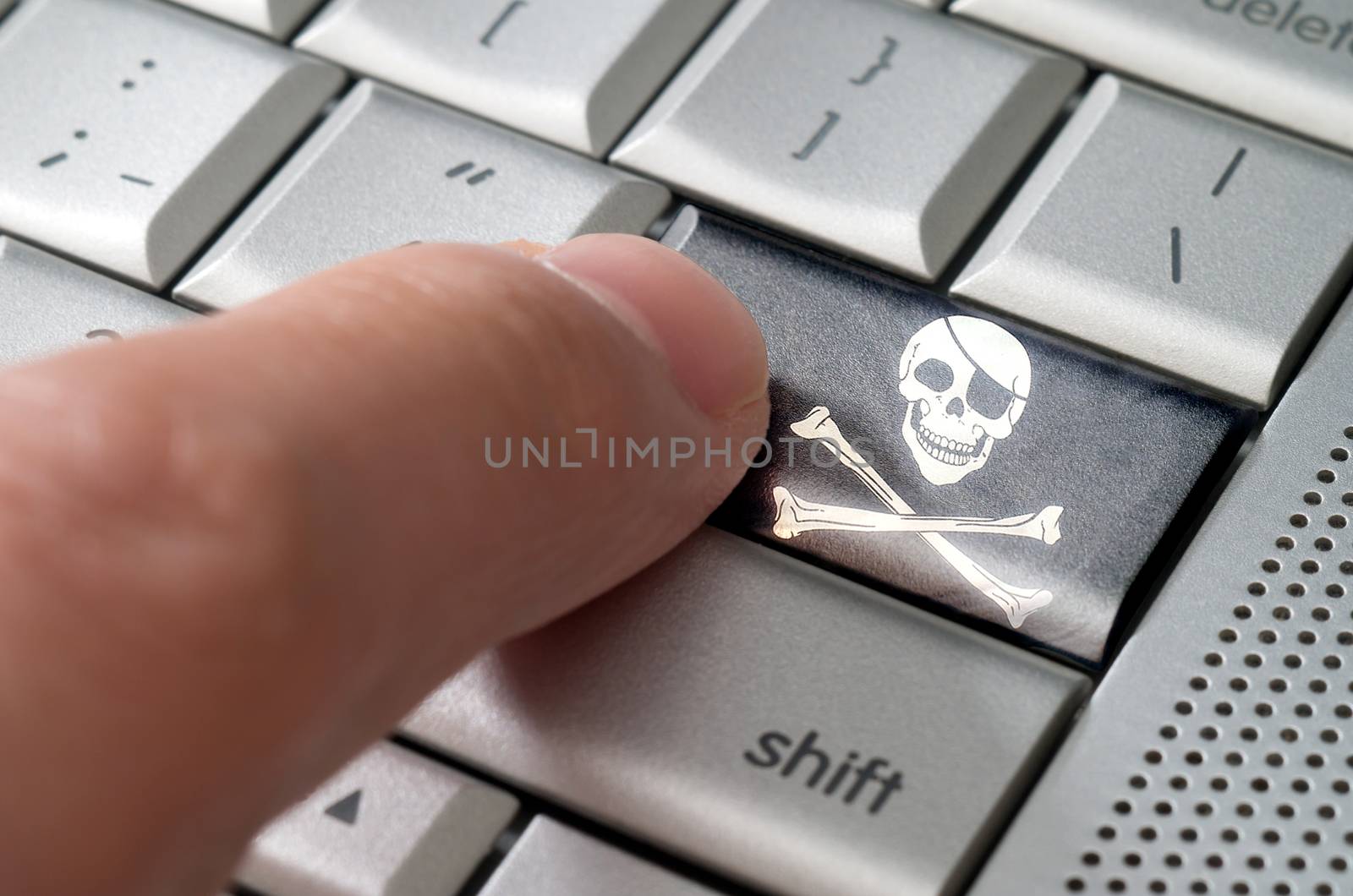 Business concept male finger pressing Pirate enter key by daoleduc