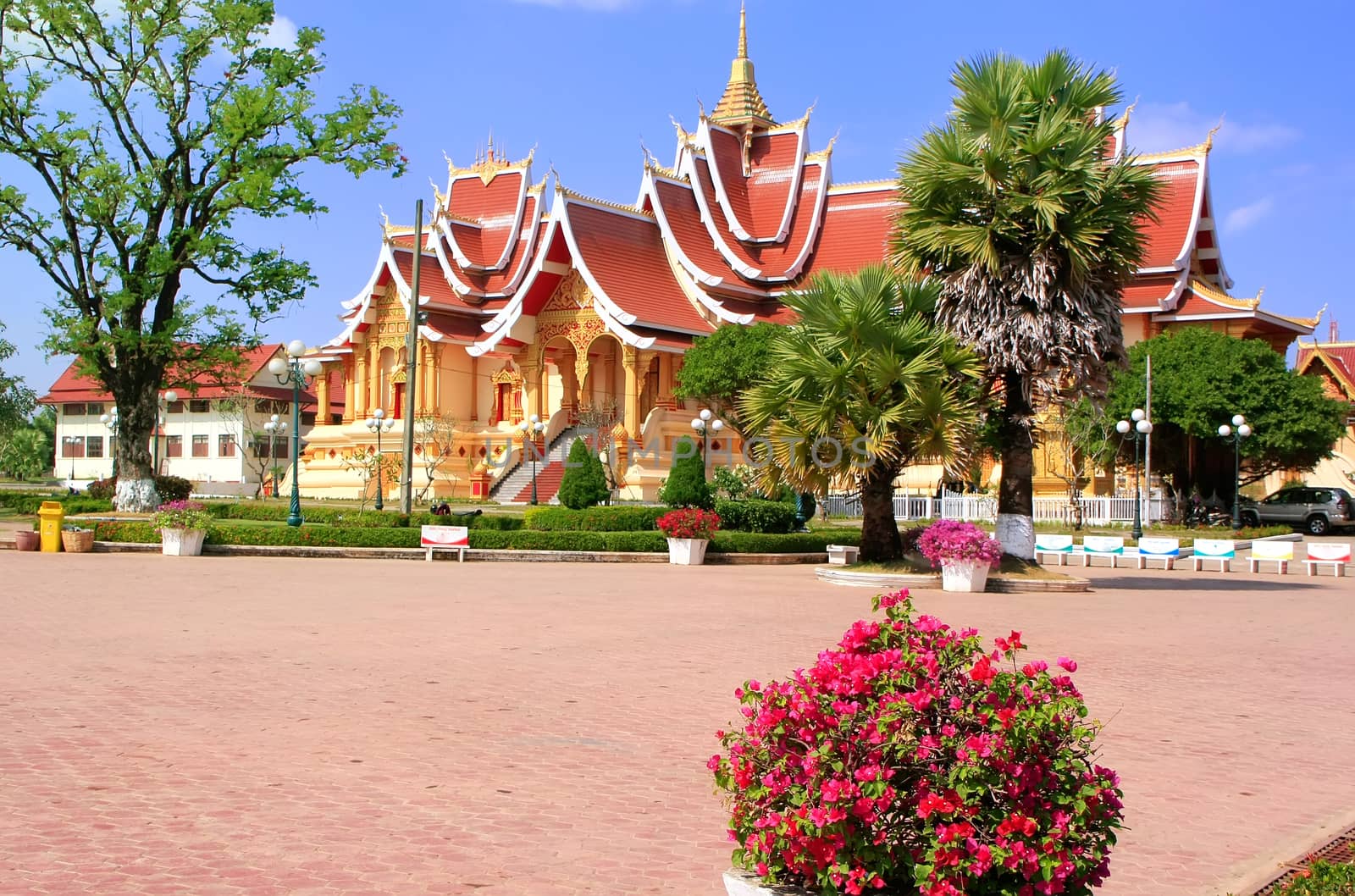 Temple at Pha That Luang complex, Vientiane, Laos, Southeast Asia