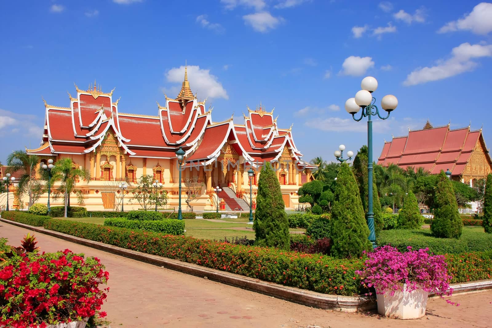 Temple at Pha That Luang complex, Vientiane, Laos, Southeast Asia