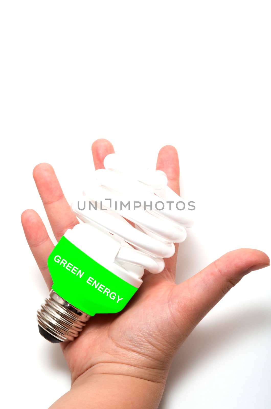 Hand holding a compact fluorescent lamp by daoleduc