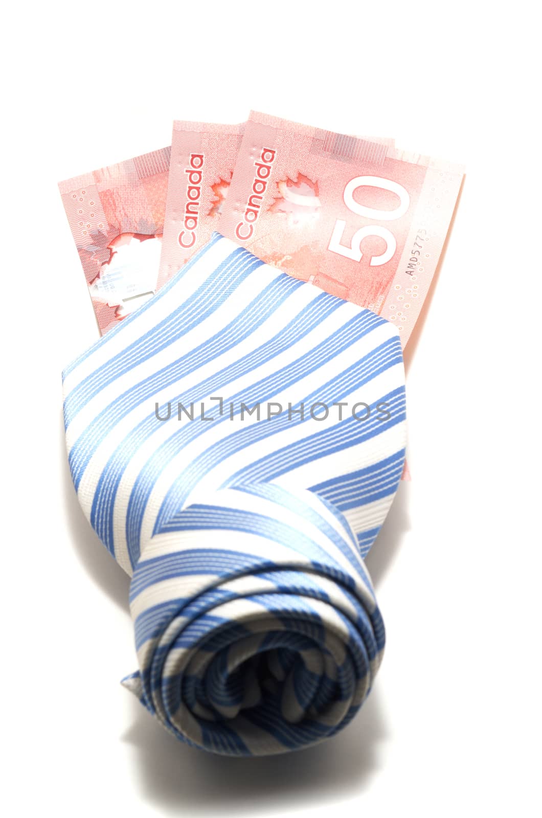 Necktie and 50 Canadian dollars