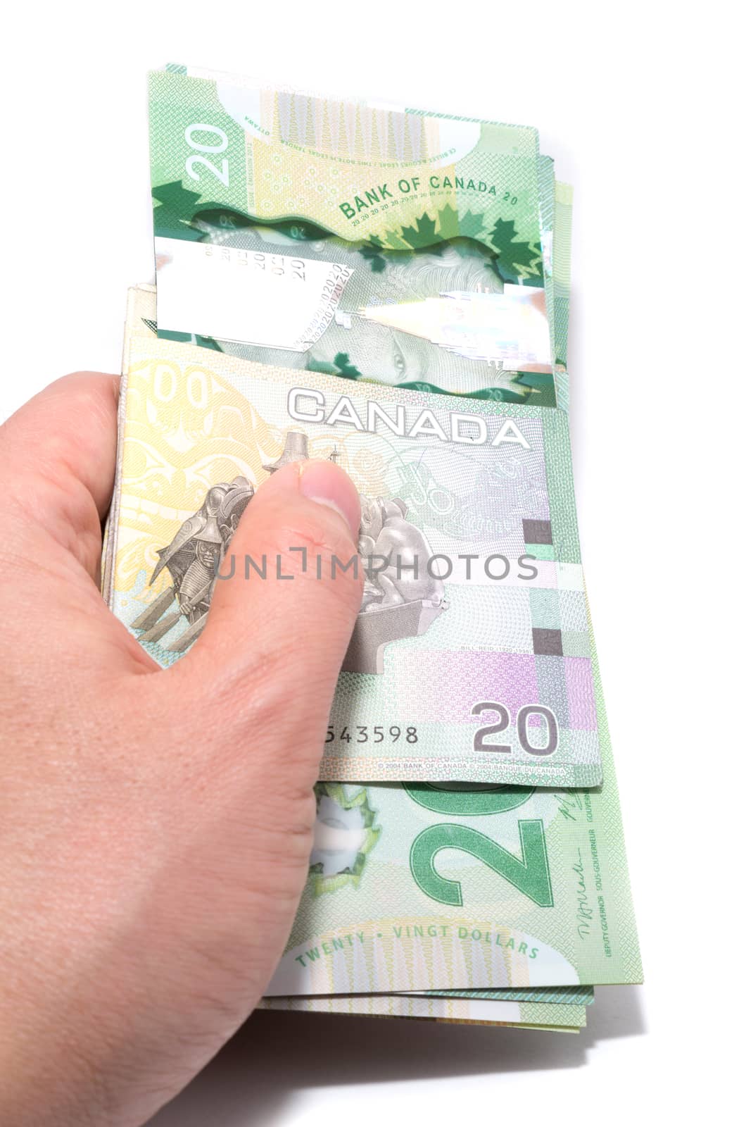 Series of twenty Canadian dollars folded the Asian way