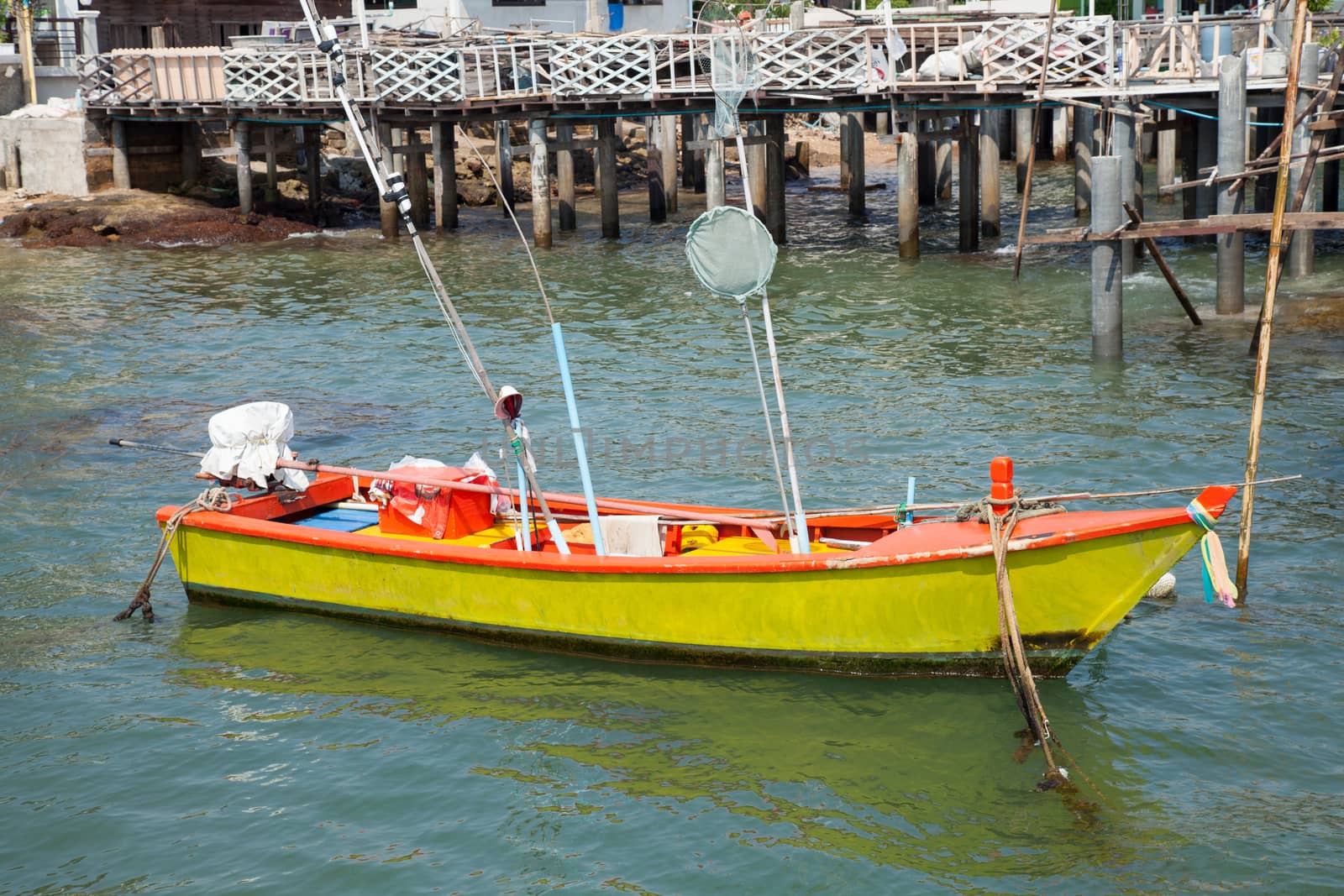 Small fishing boat. Parked in the coast. Small boats for fishing by fishermen.