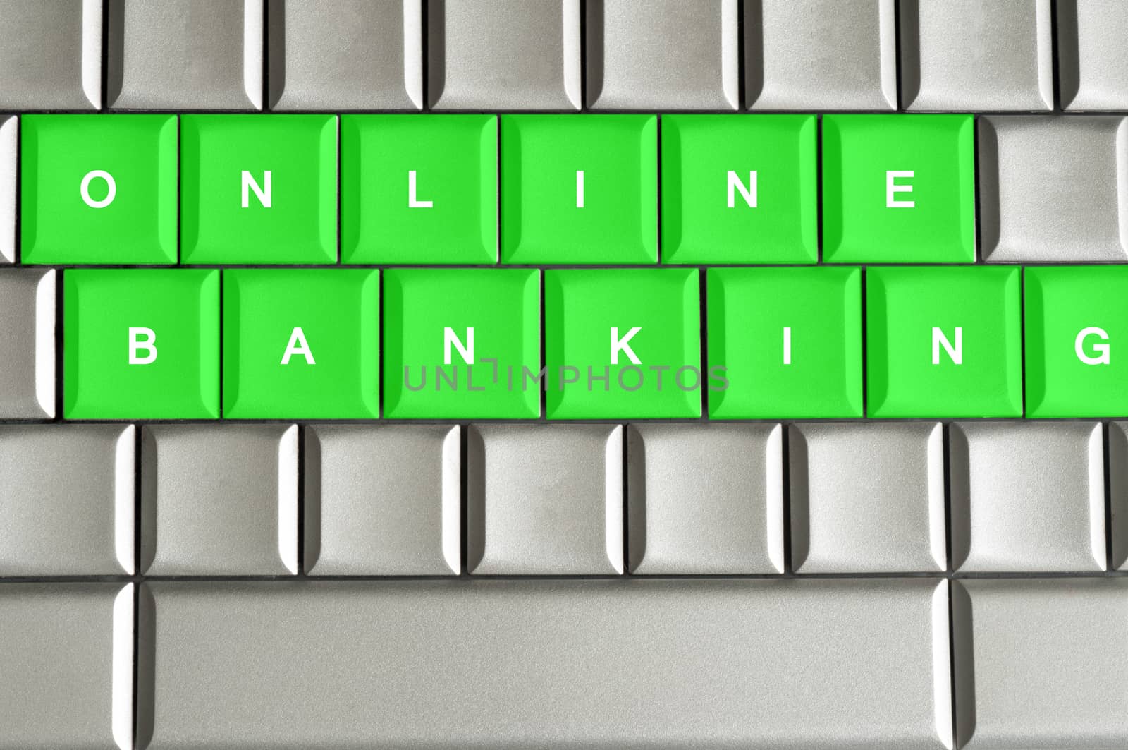 Online Banking spelled on a silver metallic keyboard