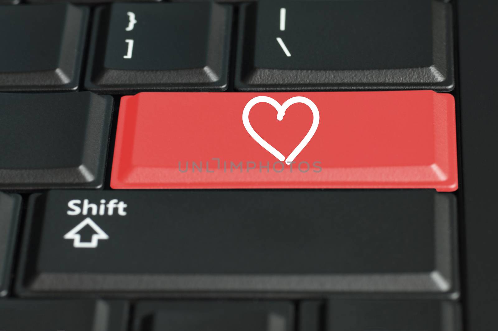 Concept of love call to  action. The focus is on the enter key with the shift button on the bottom