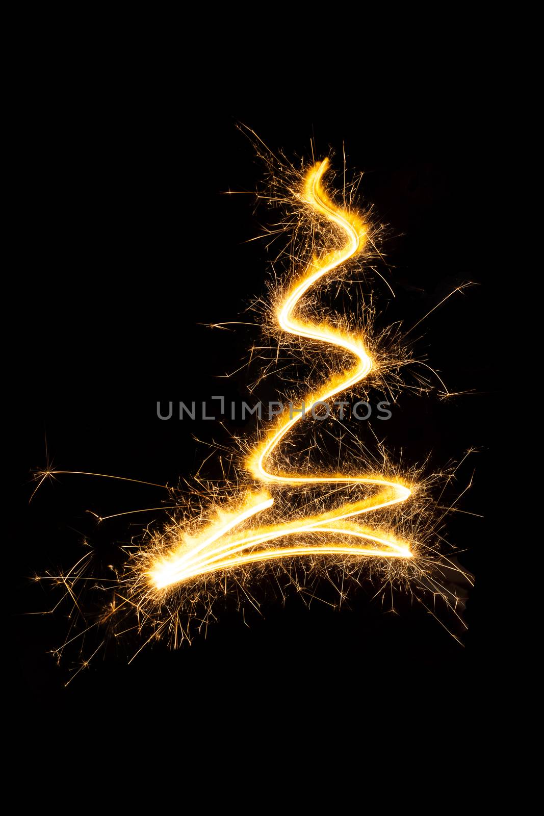 Sparkling abstract christmas tree isolated on black background. Contemporary minimal style christmas card.