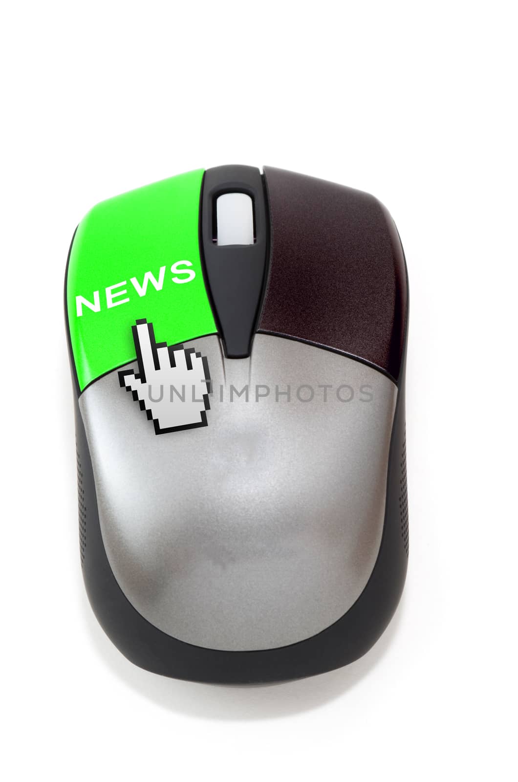 Hand cursor clicking on news button