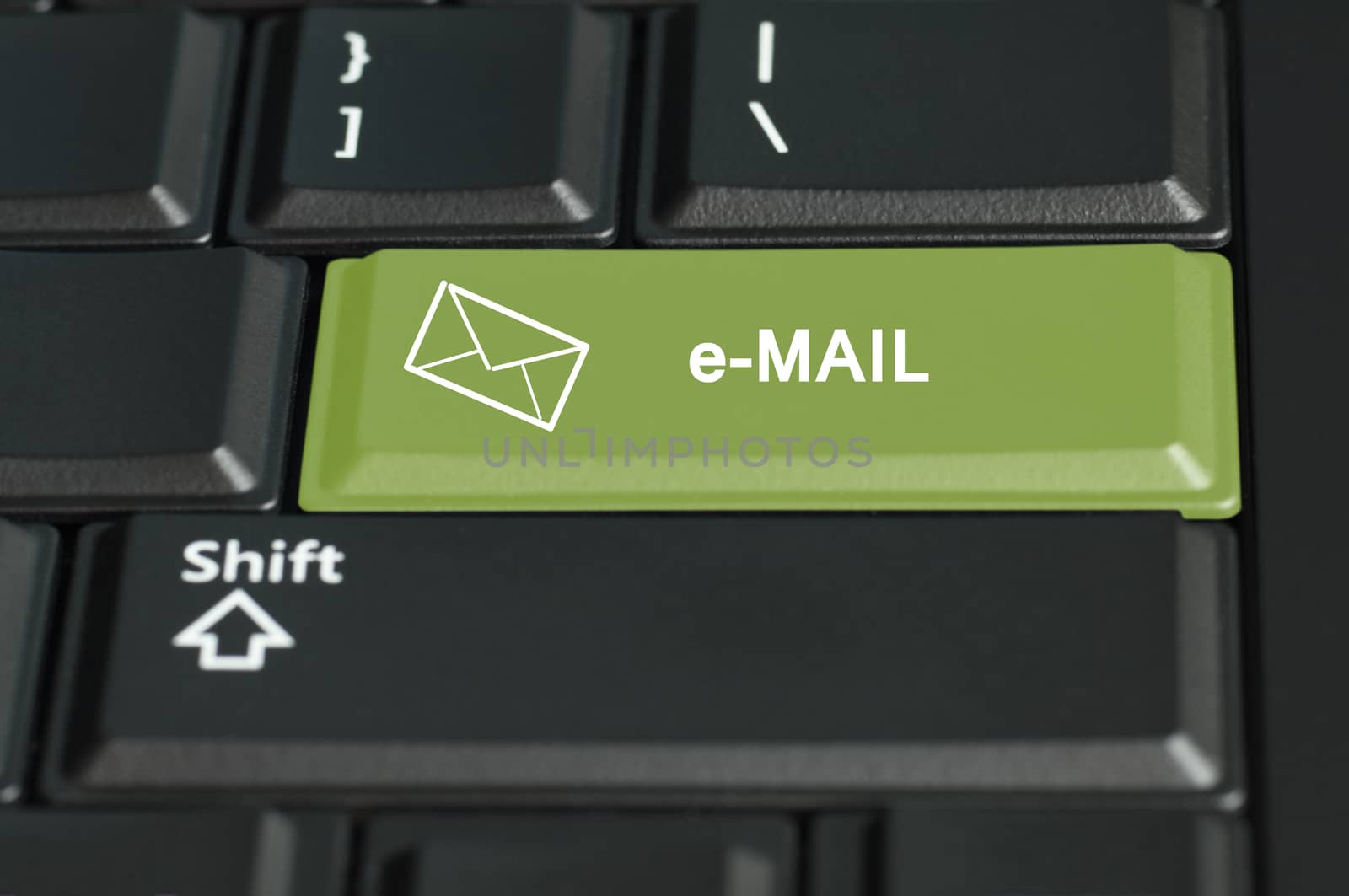 Concept of e-mail action of an online transaction . The focus is on the enter key with the shift button on the bottom