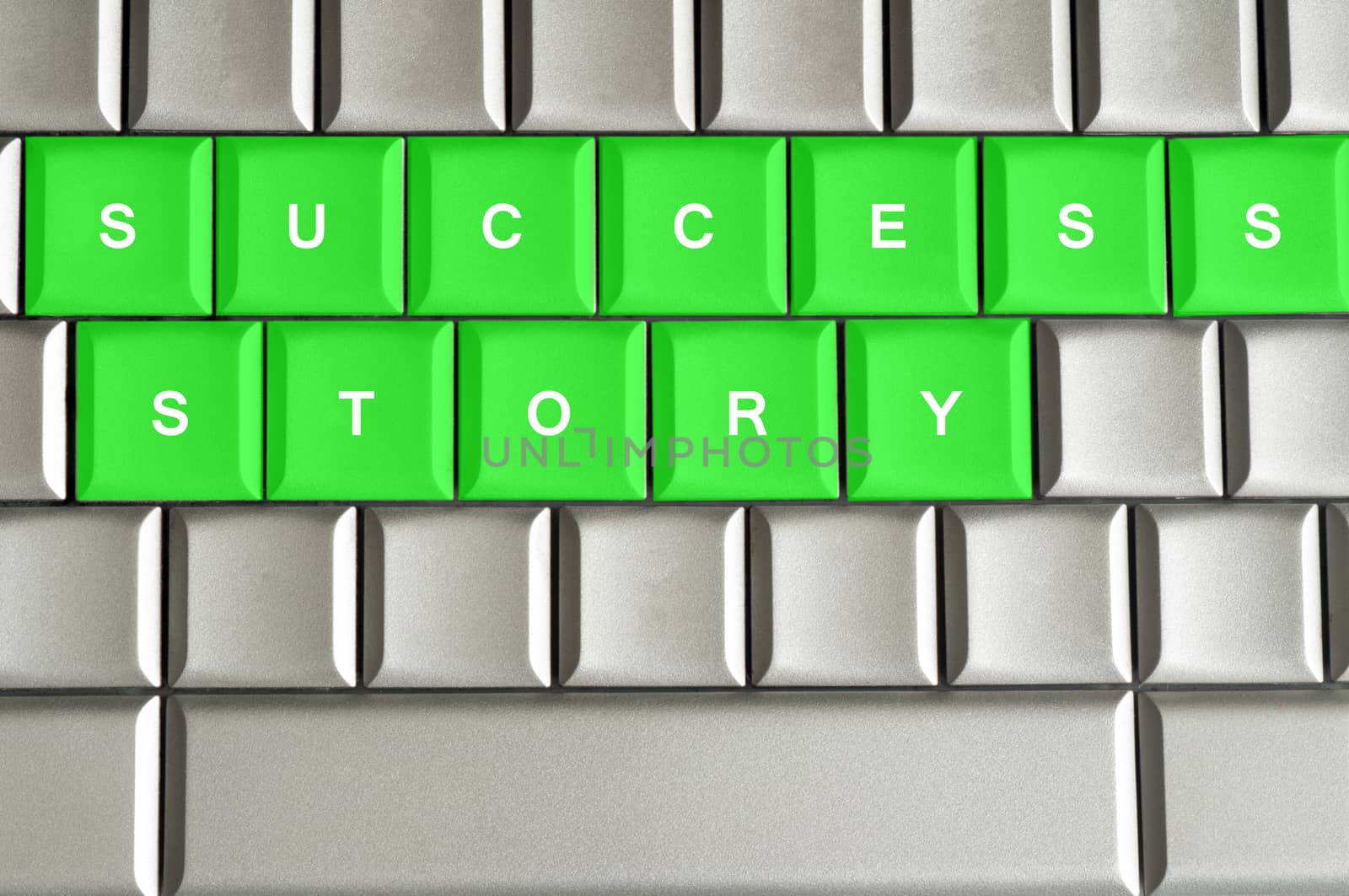 Success Story word spelled on a metallic keyboard
