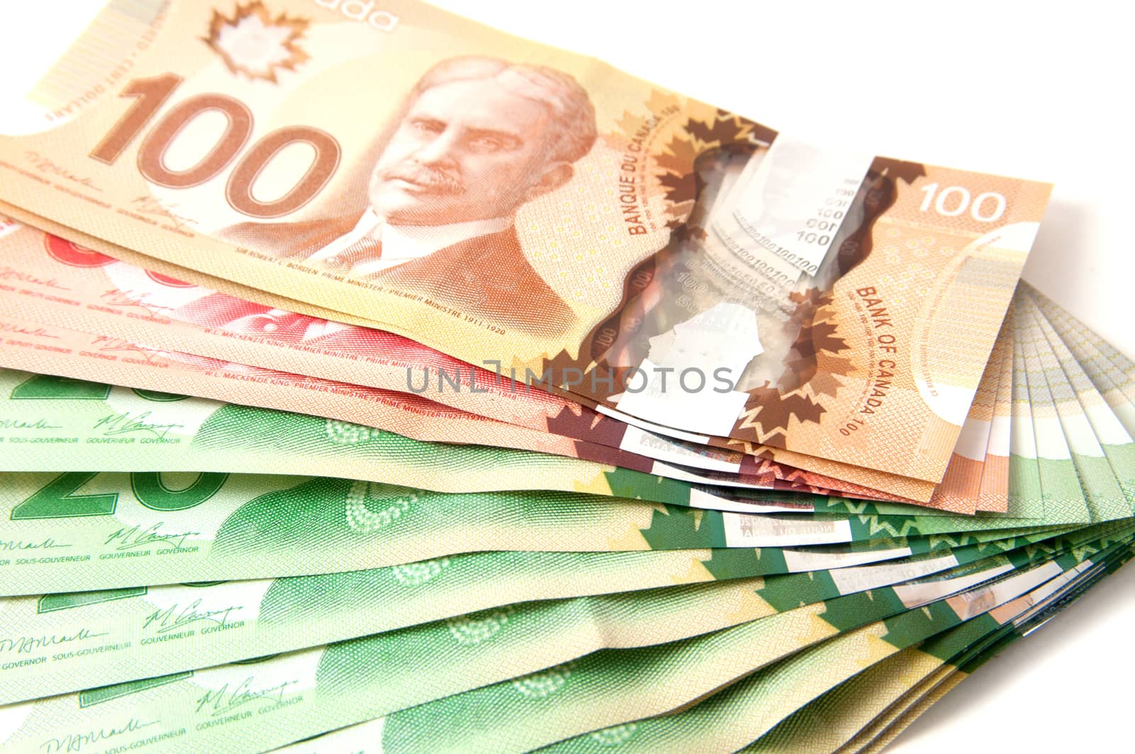 Canadian bank notes, 20, 50 and 100 dollars