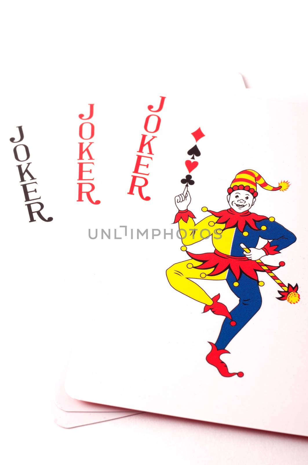 Three joker cards isolated on white background