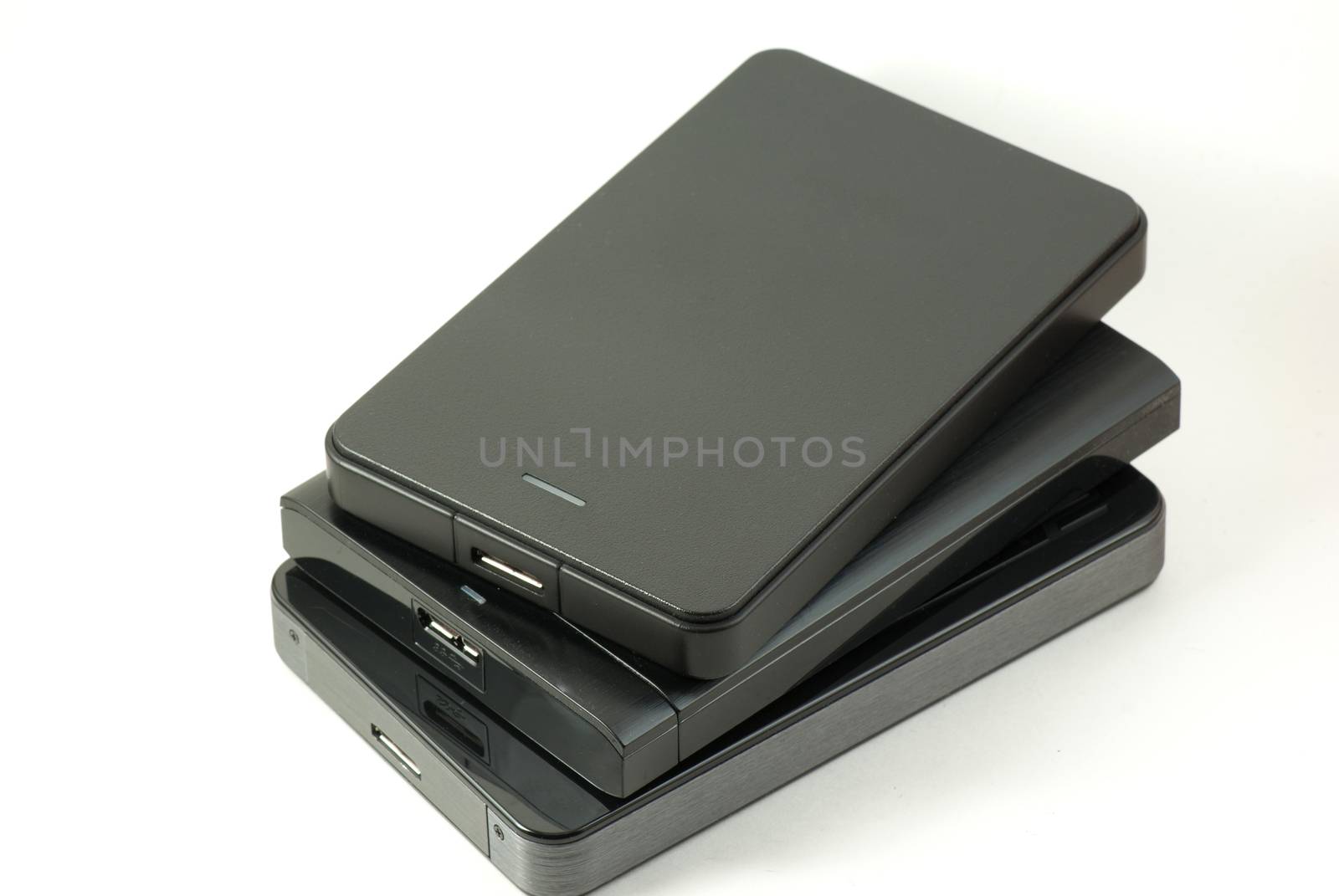 Three USB 3 external hard drive stacked