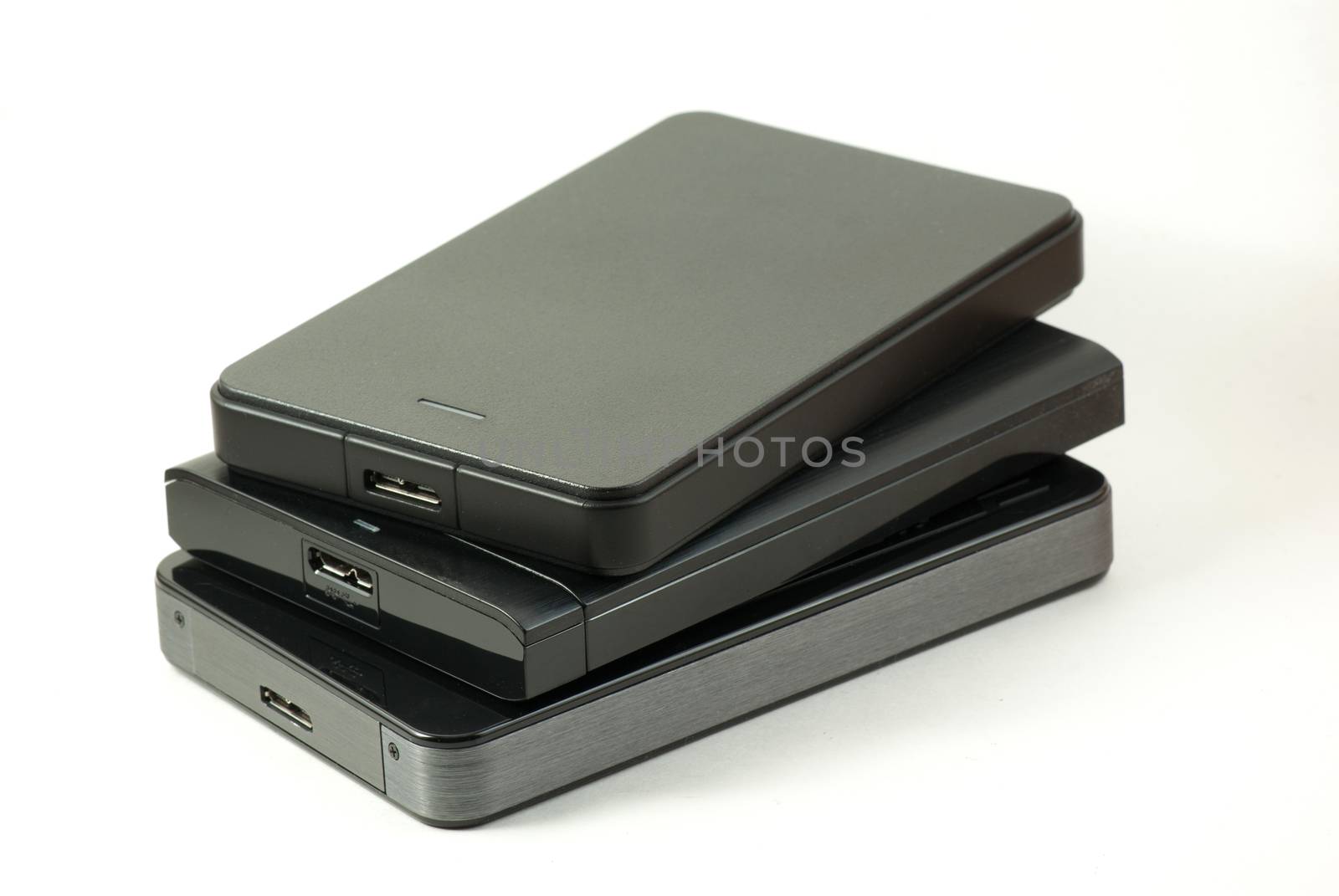 Three USB 3 external hard drive stacked