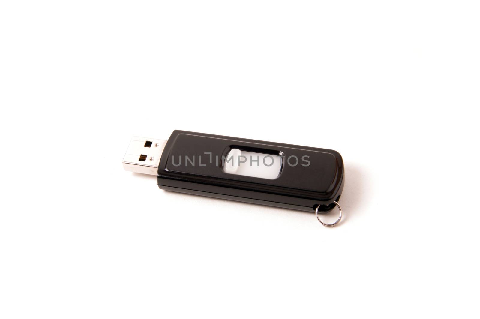Black retractable  USB key on white background