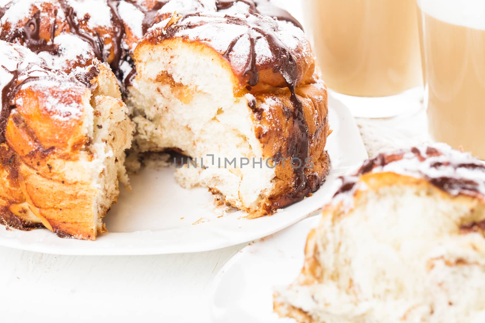 Twisted fancy bread with dried fruits anc chocolate