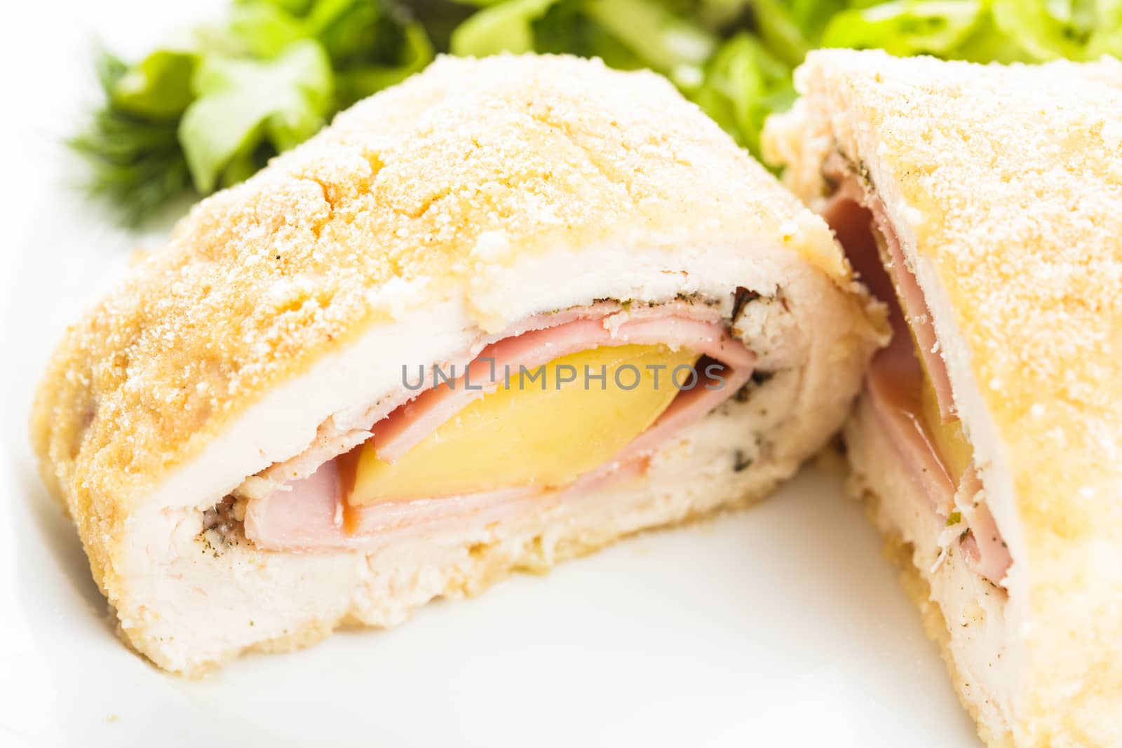 Cordon bleu - chicken cutlet stuffed with ham and cheese