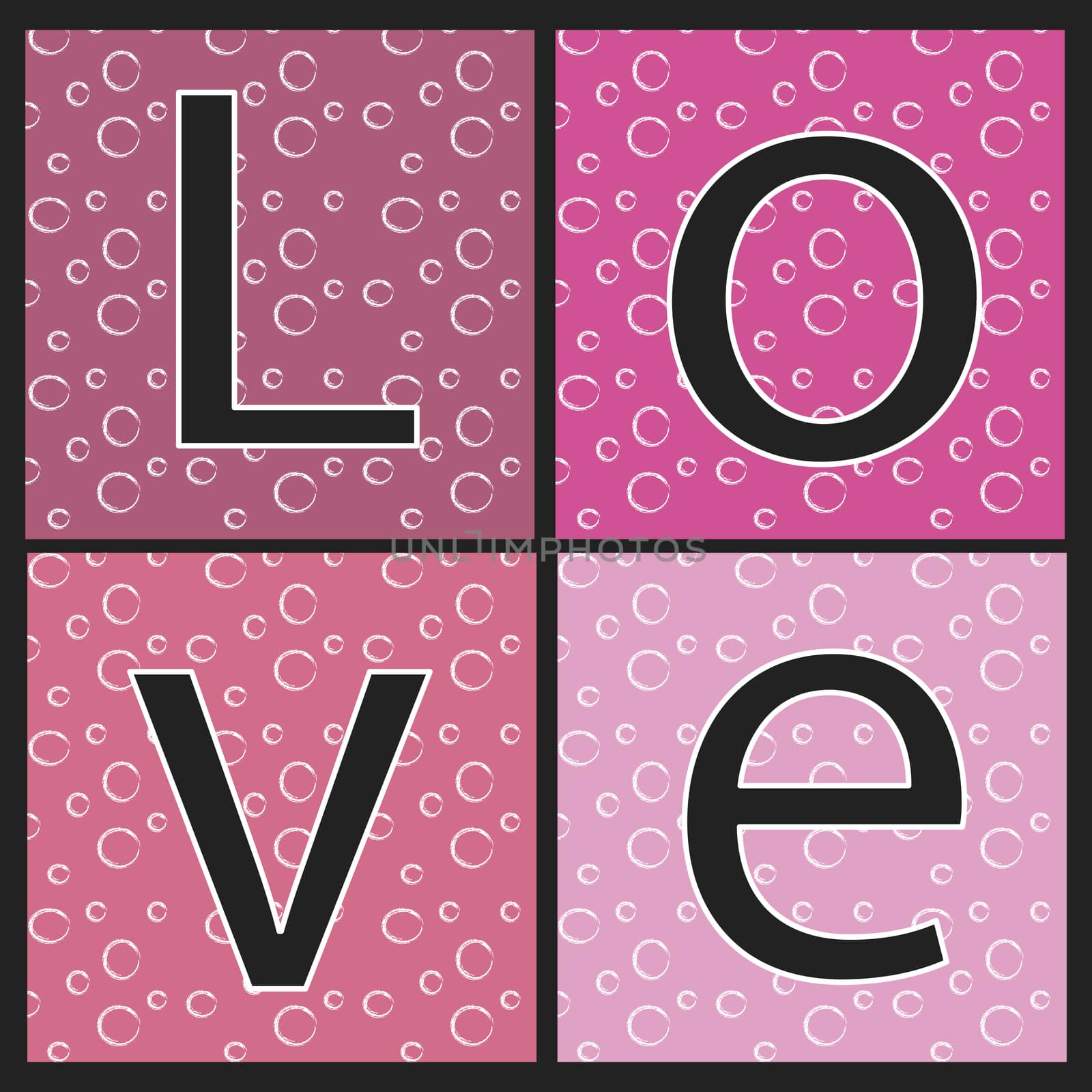 illustration with written love in pink background