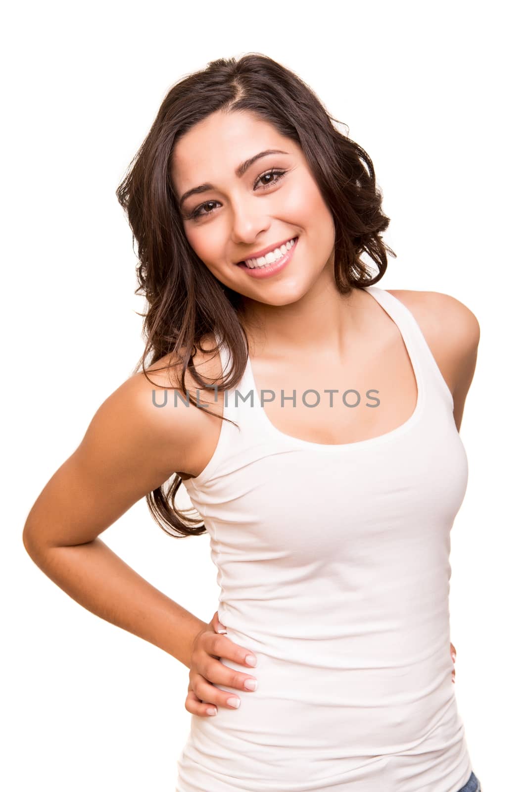 Beautiful young smiling woman posing