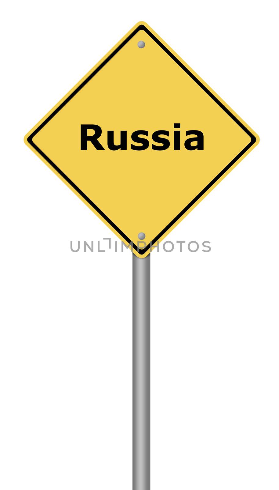 Yellow warning sign with the text Russia.