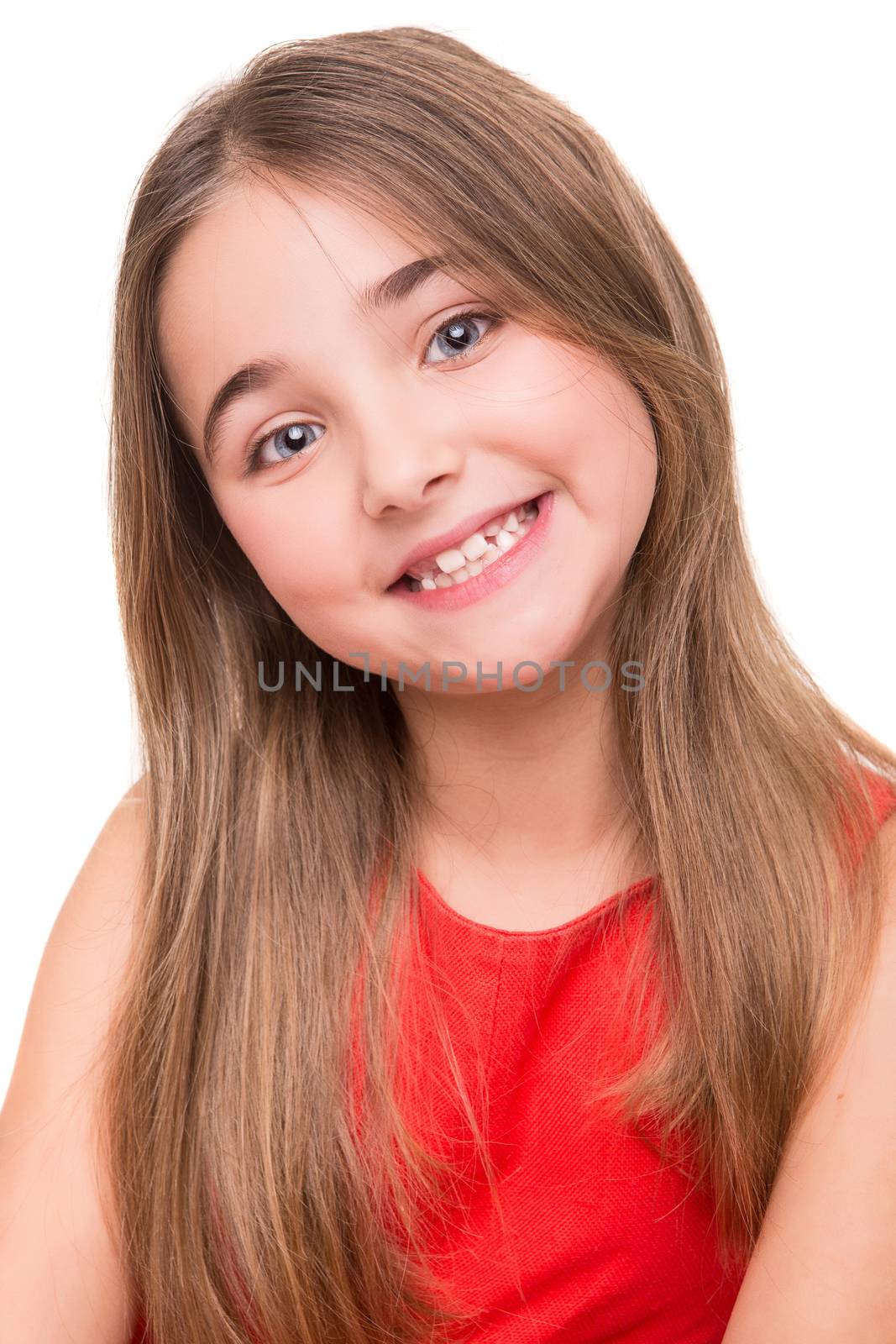 Portrait of funny lovely little girl in studio