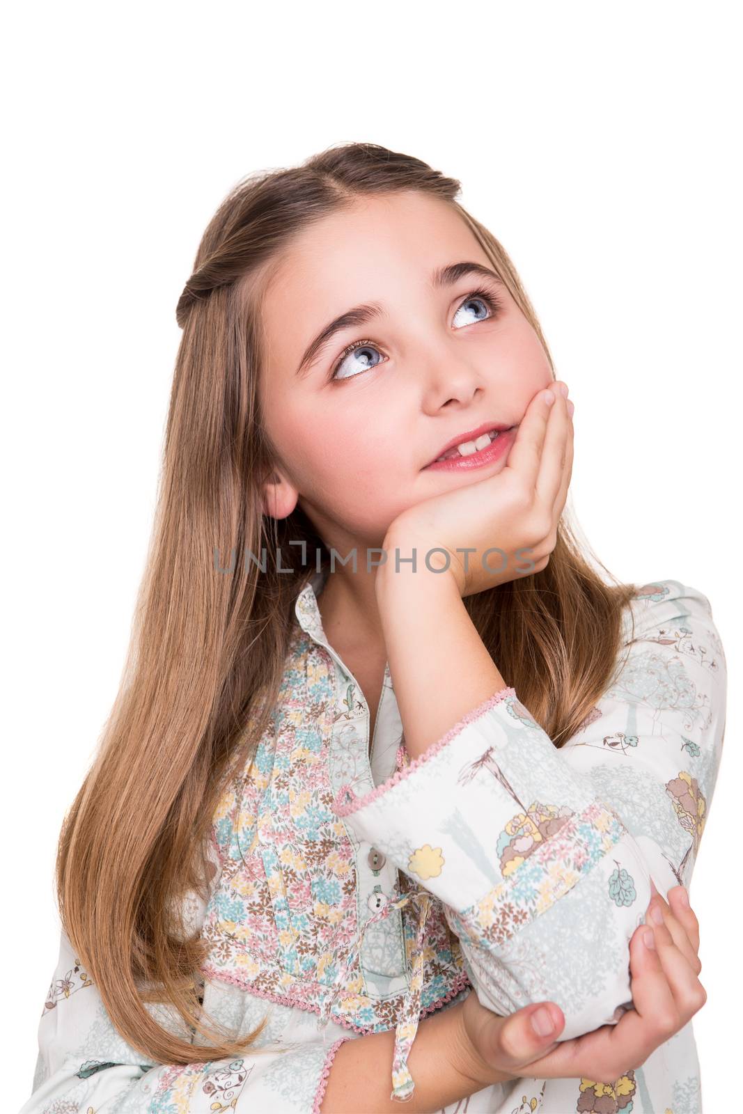 Portrait of a little girl over white background