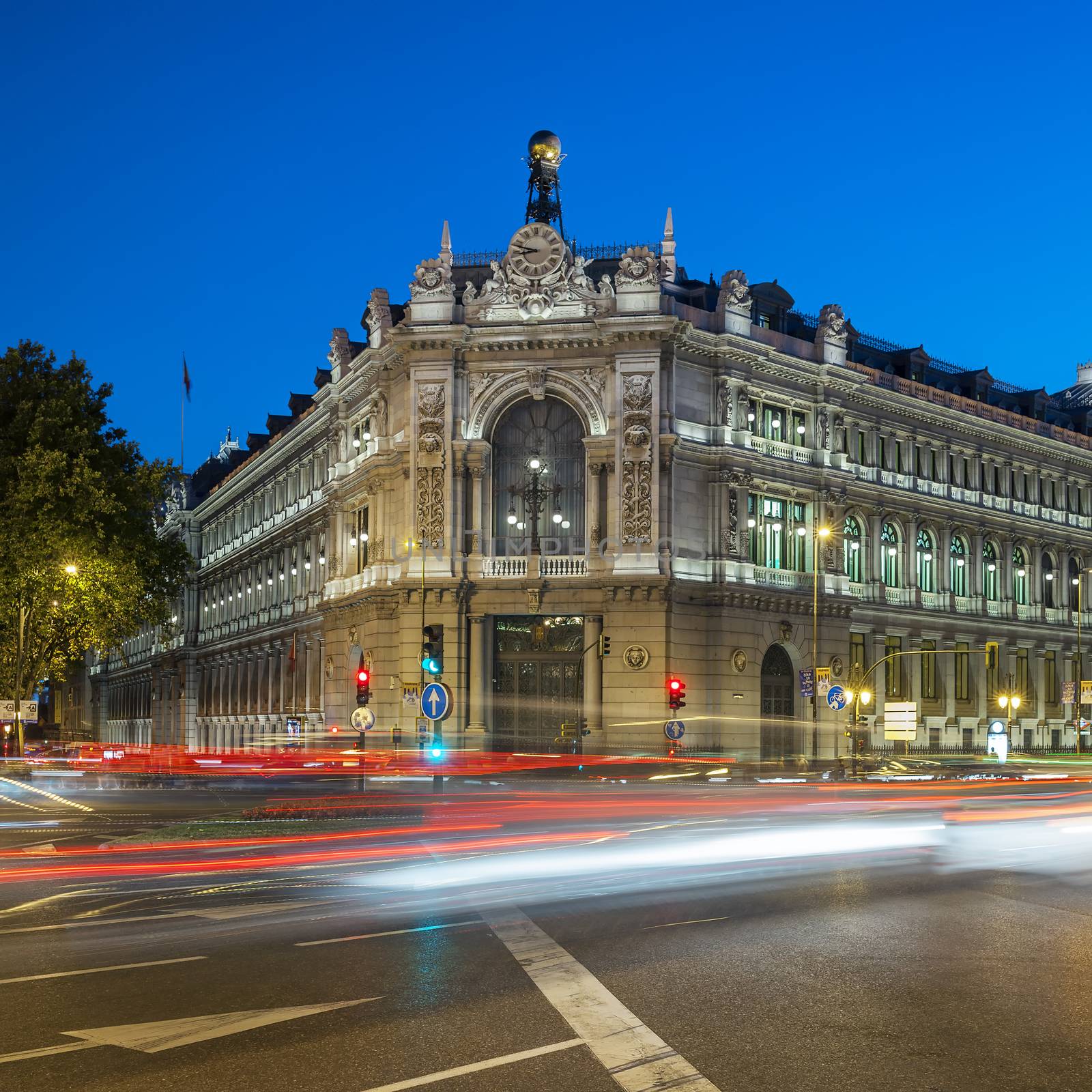 Famous Gran via street in Madrid, Spain at night 