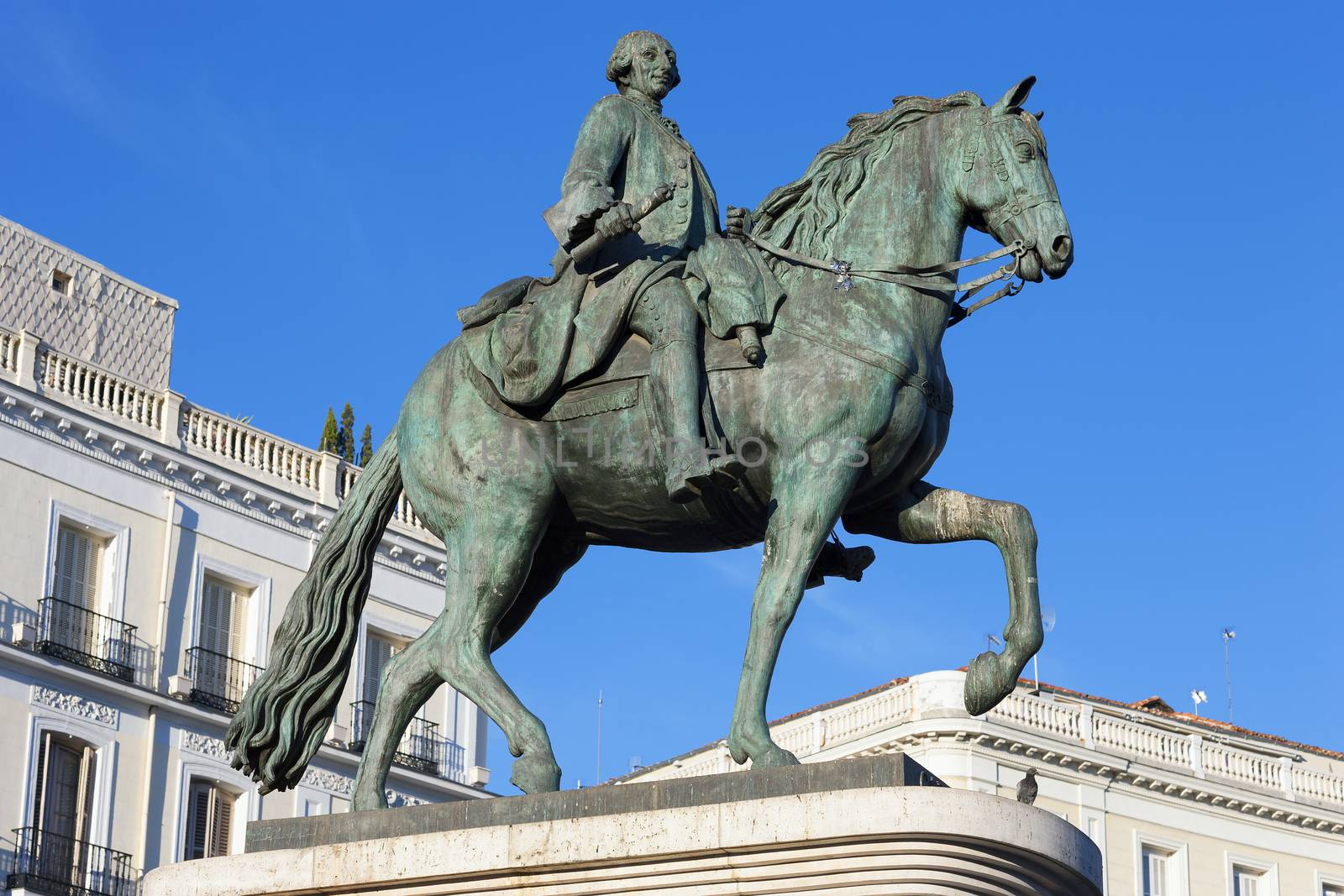 The monument of Charles III on Puerta del Sol in Madrid, Spain 