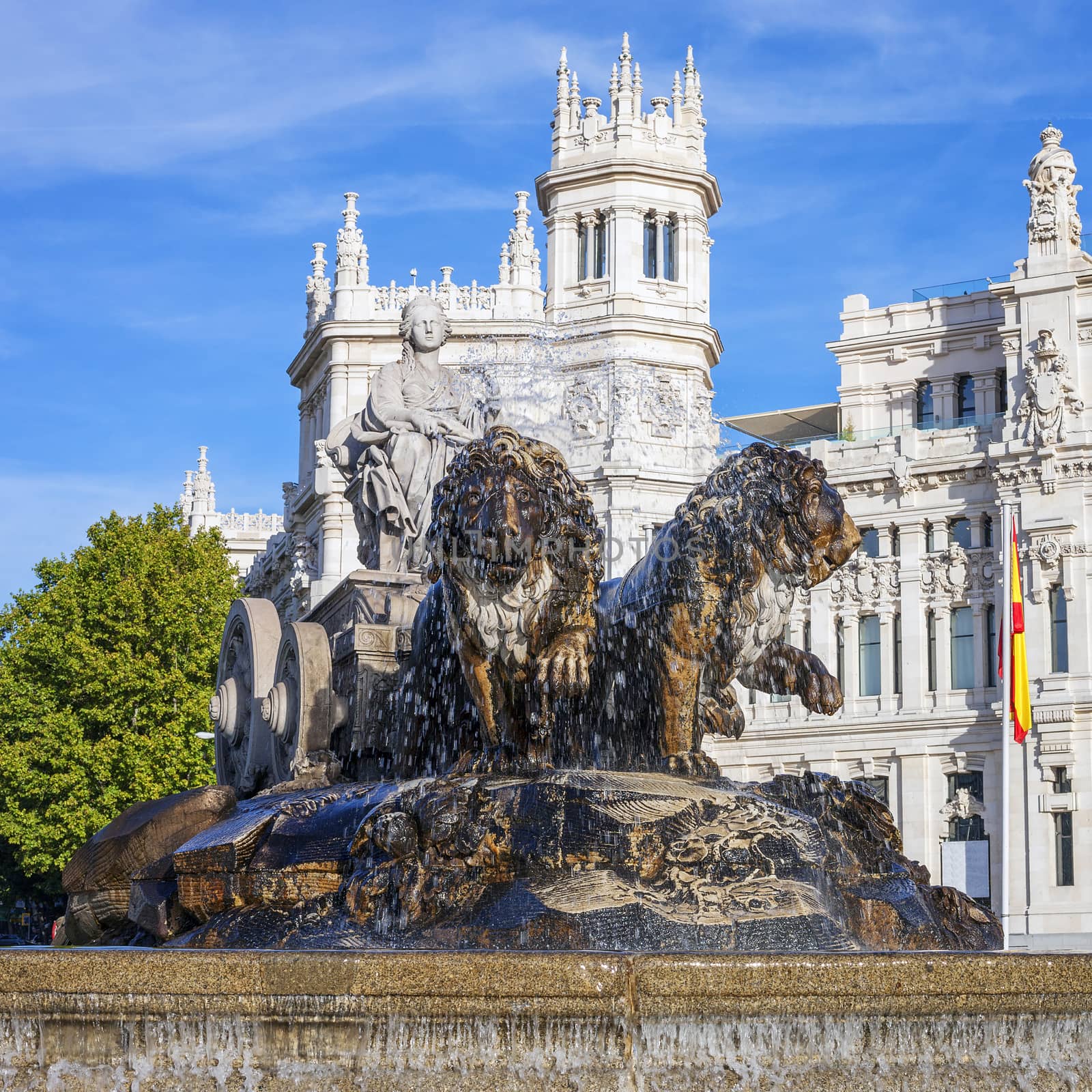 Famous Cibeles Palace and fountain, Madrid, Spain
