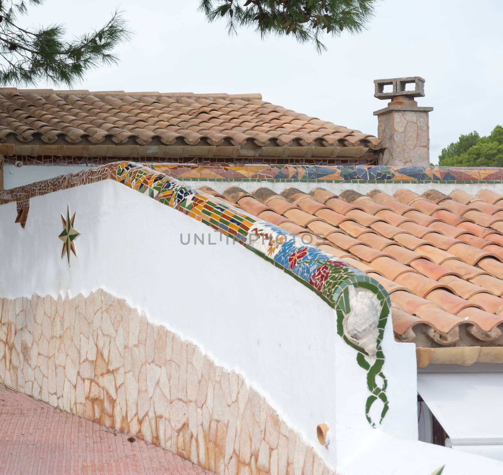 Mosaic decor on building. Mallorca, Balearic islands, Spain.