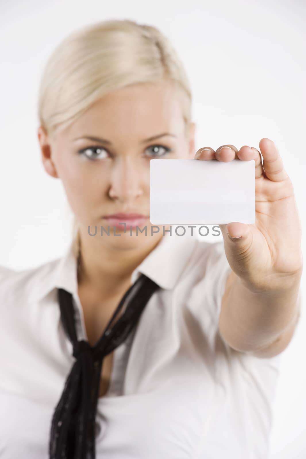 bolnd woman showing white card by fotoCD
