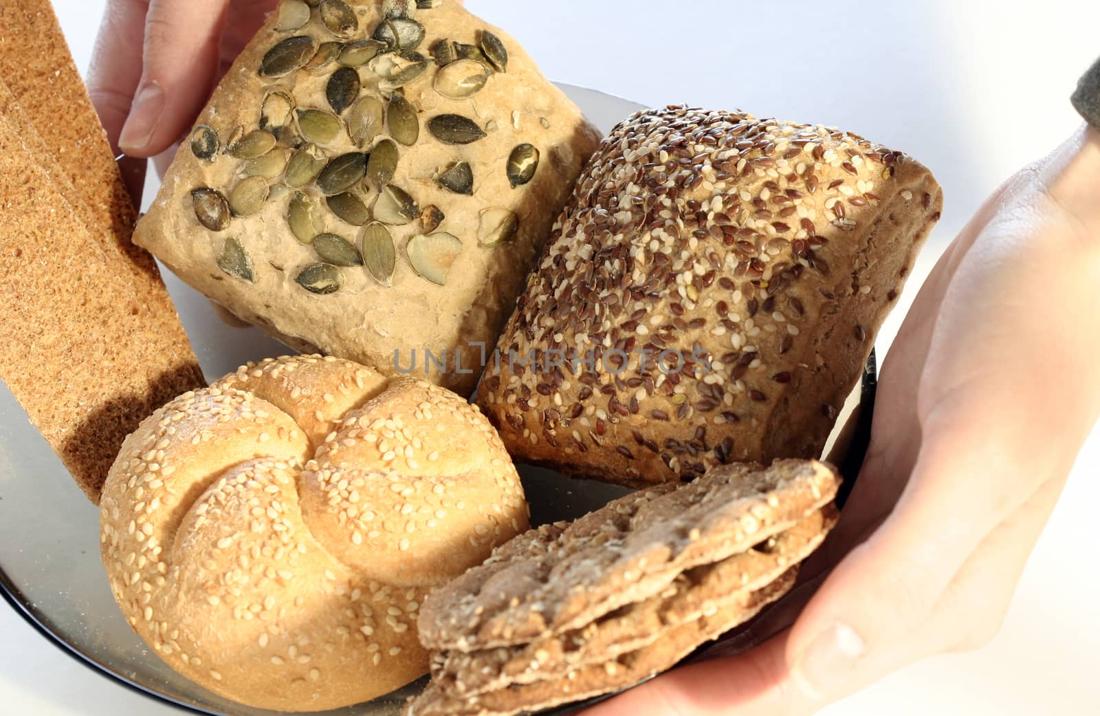 Assortment of baked bread with seeds