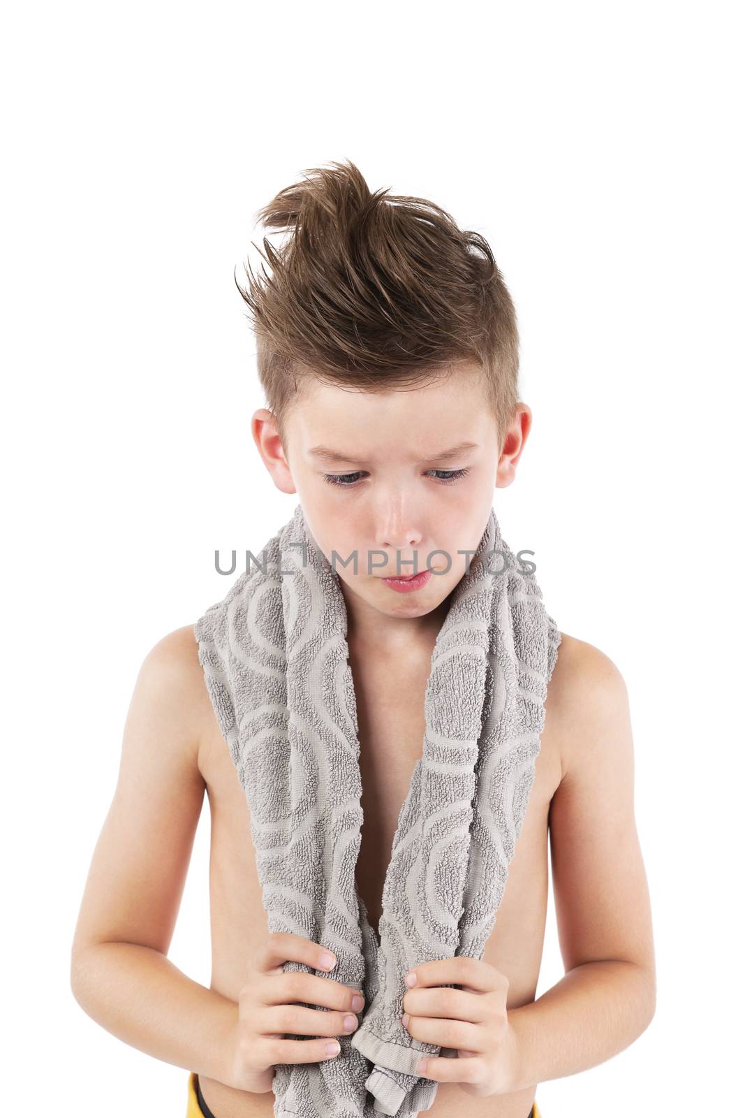 Boy with towel isolated. by eskymaks