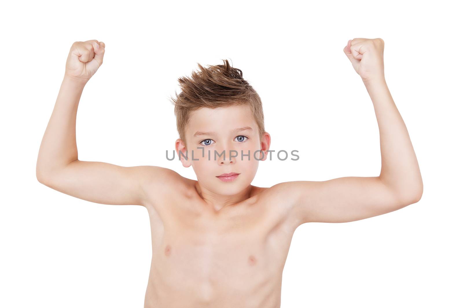 Young boy showing muscle. by eskymaks