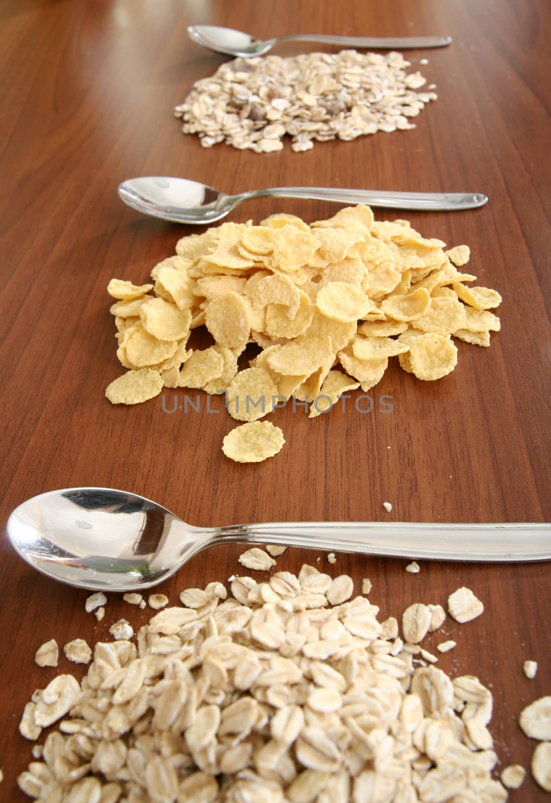 Different kinds of breakfast cereal.