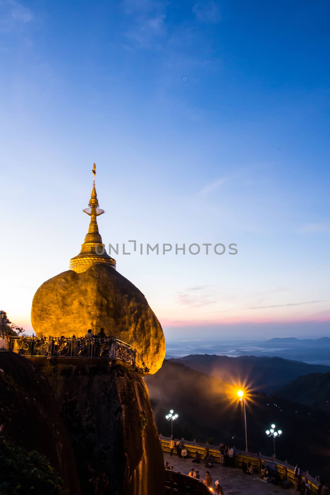 Kyaiktiyo Pagoda in the morning (GOLDEN ROCK PAGODA), MYANMAR (B by kannapon