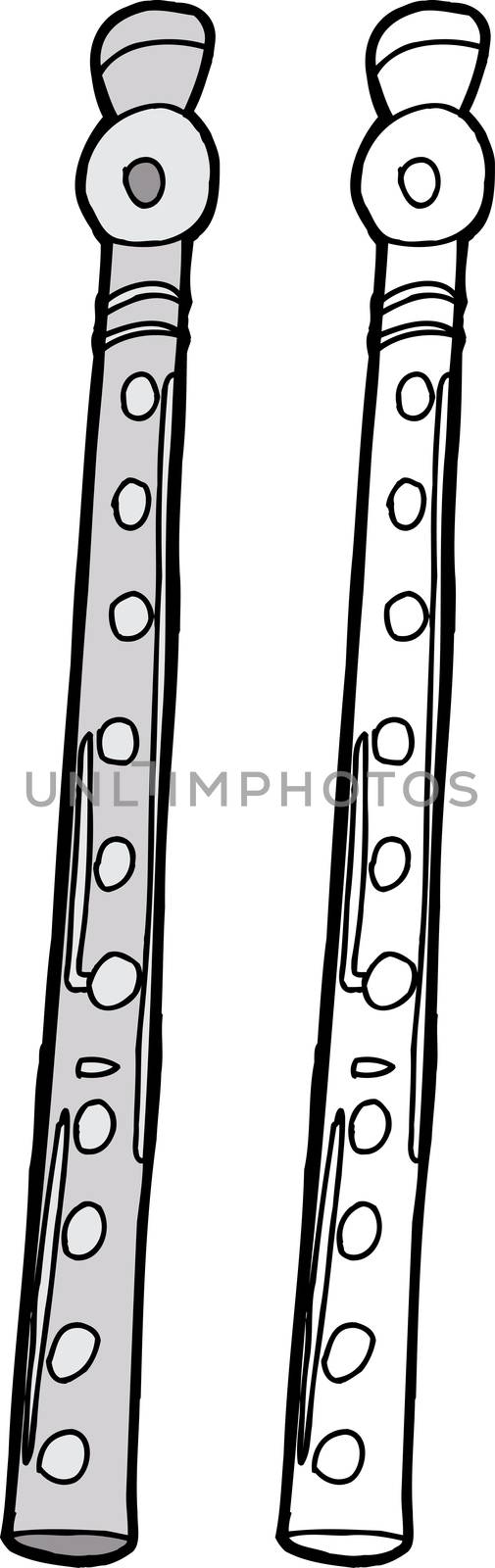 Cartoon of isolated flute instrument over white