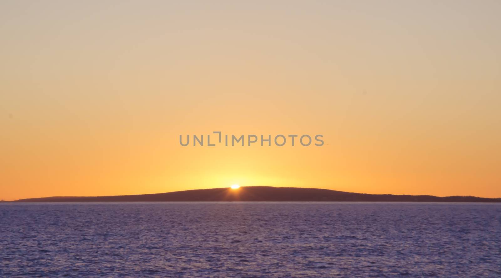 Sun Setting On Island. Palma Bay, Mallorca, Balearic islands, Spain.