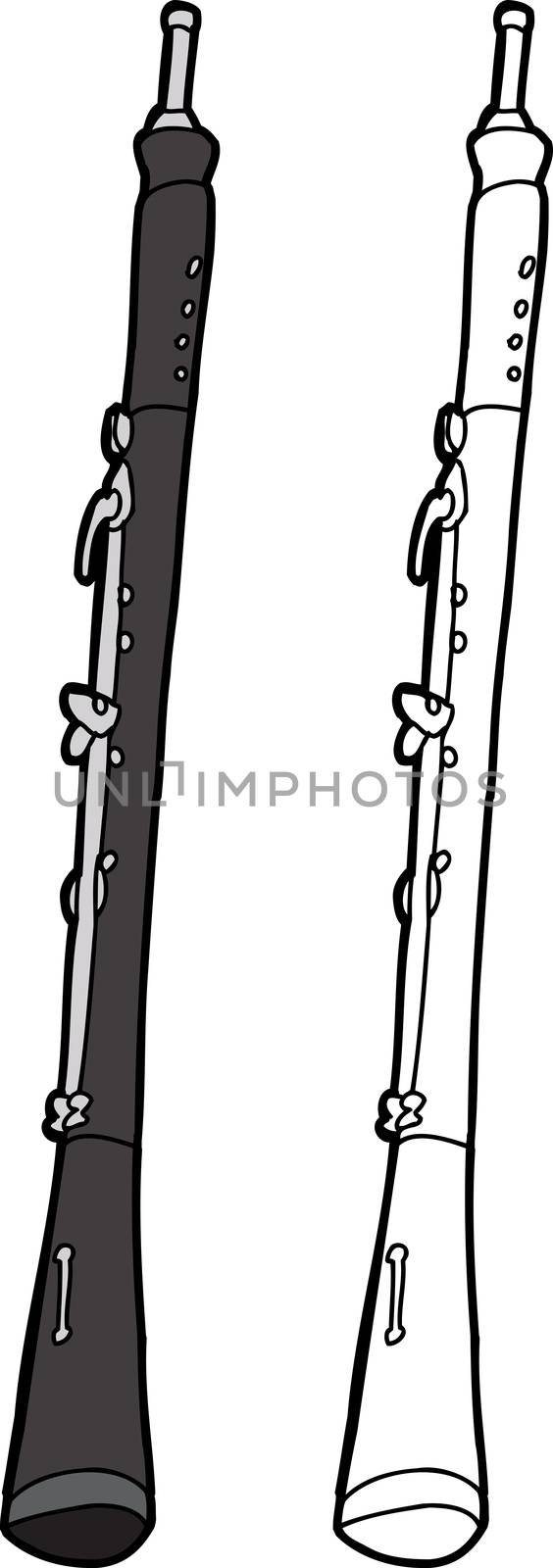 Hand drawn oboe cartoon on isolated background