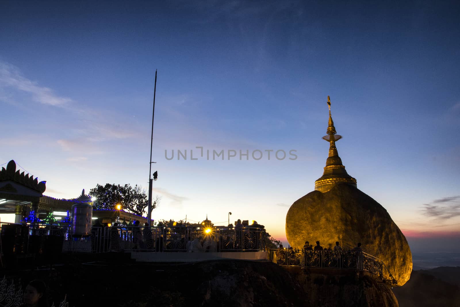 Kyaiktiyo Pagoda on night (GOLDEN ROCK PAGODA), MYANMAR (BURMA) by kannapon