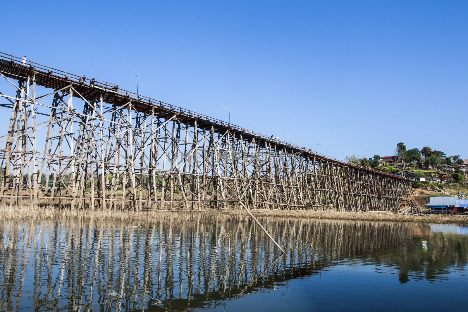 This is Longest wooden bridge in Thailand, at Sangkhlaburi