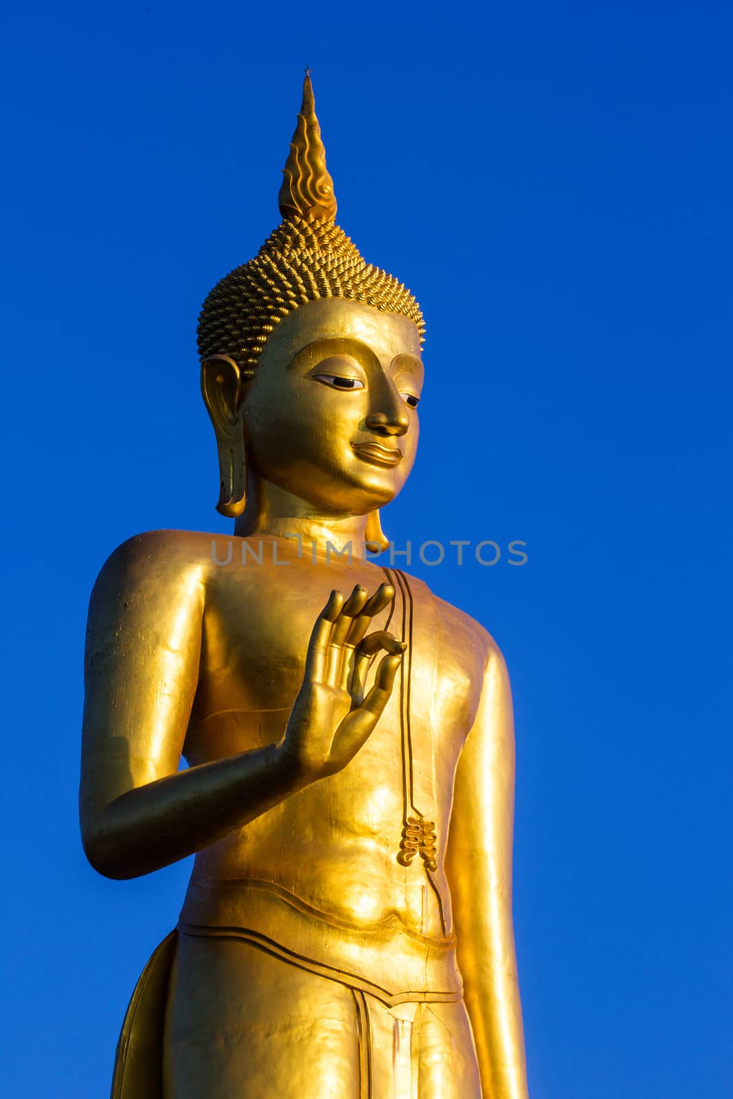 Stand Golden Buddha Statue is on songkhla view point  in Thailand