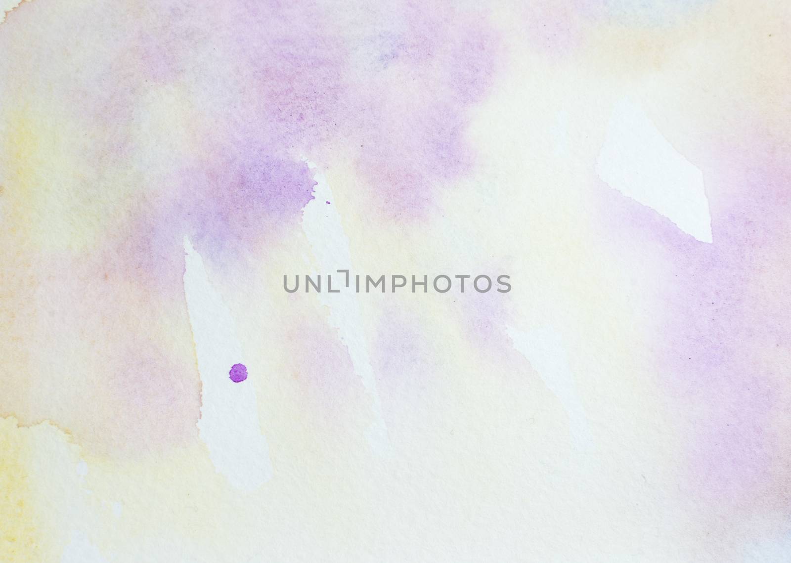 Abstract watercolor background in pastel shades of soft yellow, purple, pink for spring or Easter.