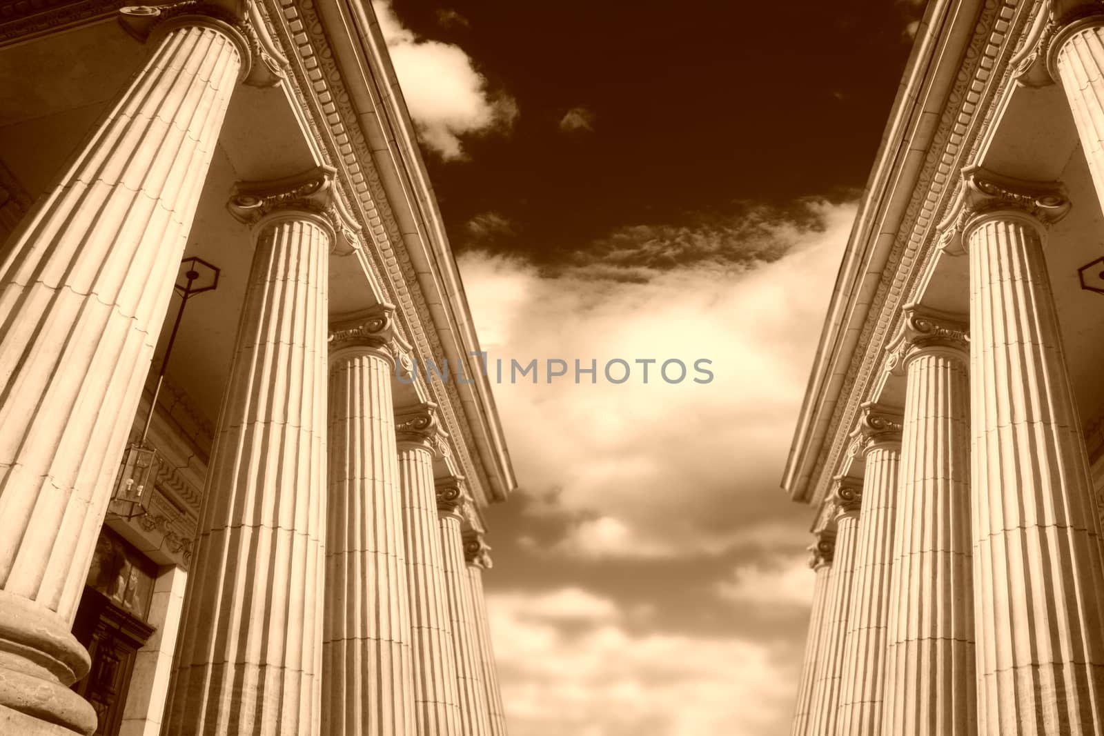 Picture of large greek freestone columns .