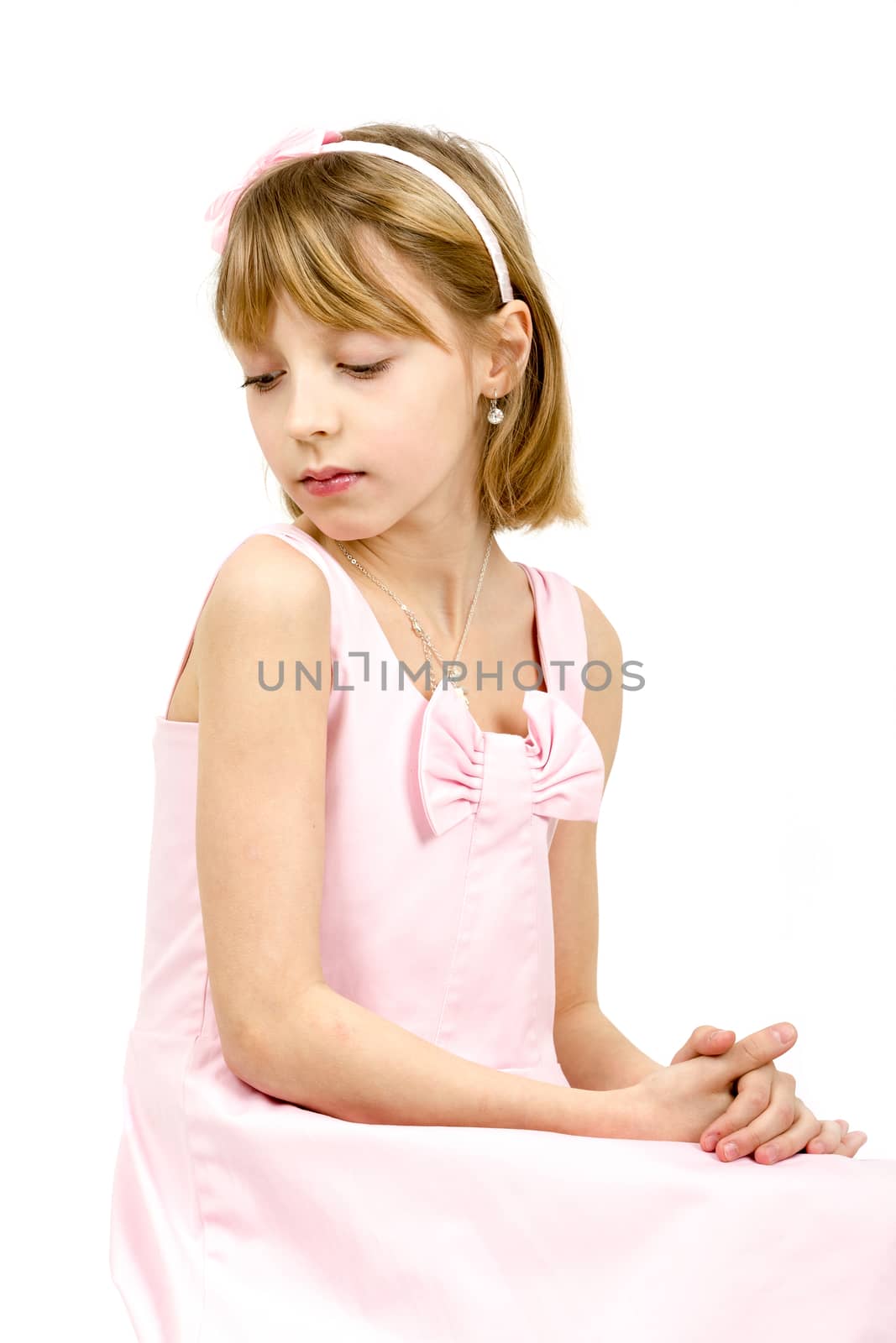 Studio portrait of young beautiful girl with nice eyes on white background